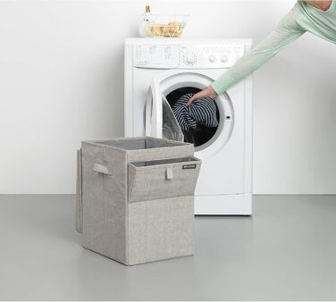 Brabantia - Stackable Laundry Box - Laundry Basket - Easy to fill and empty - Large volume - Folds flat quickly - Lightweight and sturdy handles - Grey - 35 L - 37.0 x 44.5 x 32.0 cm
