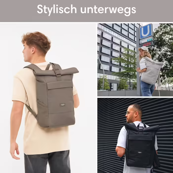 Women's & Men's Rucksack - No. 4 - Rolltop Backpack with Laptop Compartment for University, Work & Cycling - Large Travel Backpack - Water-Repellent (Gravel)