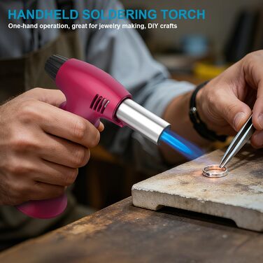 Нагрівач для крем-брюле, перезавантажуваний, рожево-чорний. Міні-нагрівач з безпечним закриттям та регульованим полум'ям для десертів, крем-брюле, барбекю. (Бутан не входить до комплекту)