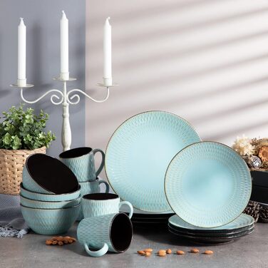 Stoneware Combination Service, vancasso GUTO Tableware Service, 48-piece Dinnerware Set with 12 Dinner Plates, Dessert Plates, Bowls, and Cups for 12 People