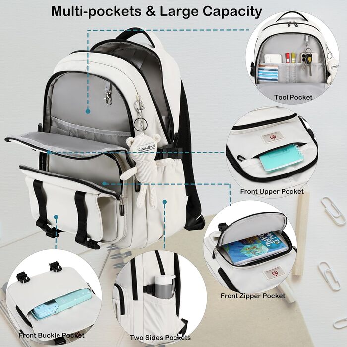 Шкільний рюкзак для підлітків, дівчаток, студентів. Великий, 39.6 см (15.6 дюймів), відділення для ноутбука, антикрадійний, бежевий