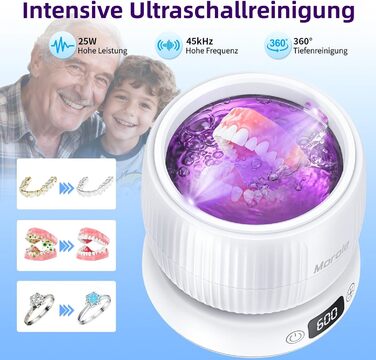 Ультразвуковий очищувач для зубних протезів, кап, брекетів та ювелірних виробів 200 мл, 45000 Гц, з УФ-лампою