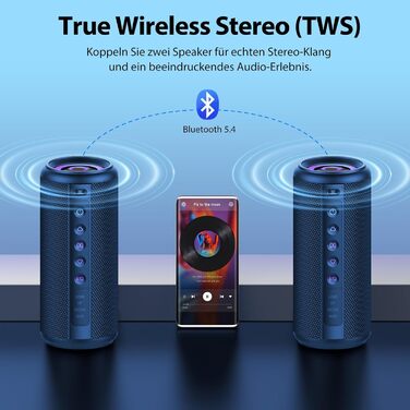 Bluetooth колонка 2026 з RGB підсвіткою, портативна водонепроникна (IPX7) колонка Bluetooth 5.4 з мікрофоном для подорожей, саду та активного відпочинку (Синій)