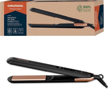 Випрямляч для волосся GRUNDIG Naturashine HS 7030: 6 температурних режимів, іонізація, повна кераміка, захист волосся, чорний/рожеве золото