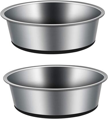 Миска для тварин Futterschale 2 x 1750 мл, велика миска для собак з нержавіючої сталі, годівниця для котів, важка з протиковзким гумовим дном, срільно-чорна