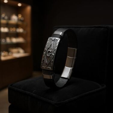 Чоловічий шкіряний браслет UNIQAL 'Premium Style' з нержавіючої сталі, чорний, 19 см | Безкоштовна подарункова коробка