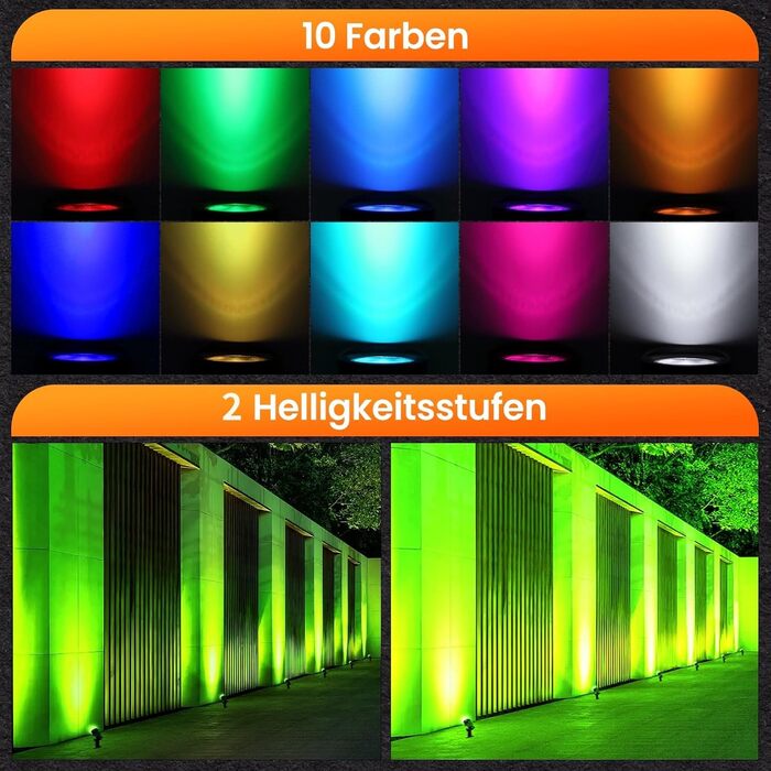 MEIKEE RGB Garden Lighting with Remote Control - 10 Colors, 30 Dynamic Modes, IP66 Waterproof, Timing Function, 8 Pack with EU Plug