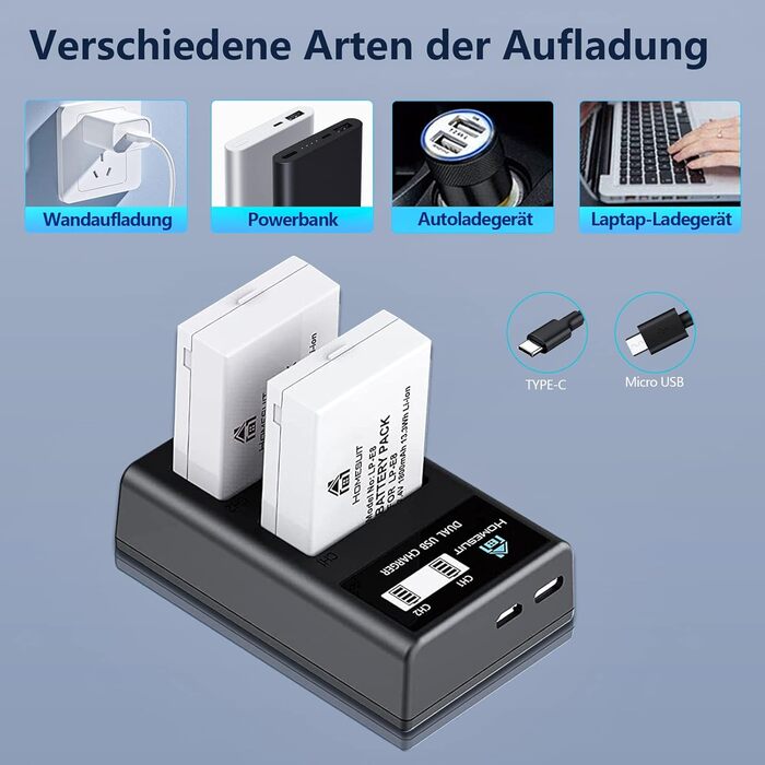 Акумулятор LP-E8 1800mAh та LED-зарядний пристрій для Canon EOS Rebel T2i T3i T4i T5i EOS 550D 600D 650D 650D 700D Kiss X4 X5 X6 X6i X7i (2 шт. акумулятори + 1 зарядний пристрій)