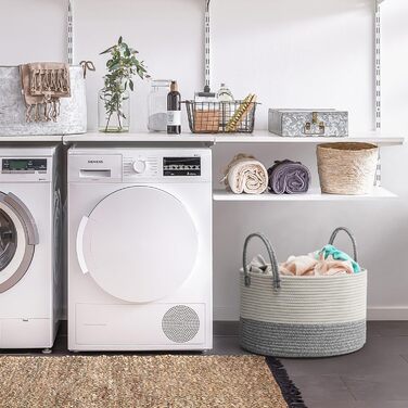 Rieeyrslza Laundry Basket for Blankets 32L Woven Laundry Collector Cotton Rope Basket Foldable Versatile Storage Basket with Handles Suitable for Living Room and Bedroom (Gray) Gray 40 x 25 Cm