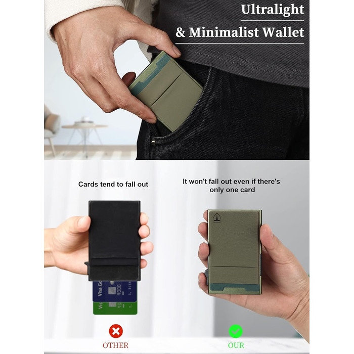 RFID-захисний картхолдер-органайзер для карток з відділенням для монет (1 шт., зелений)