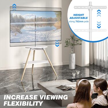 Підставка для телевізора 5Rcom Weiß з 2 полицями 32-65 дюймів, дерев'яна, поворотна, регульована по висоті, VESA 400x400, до 40 кг