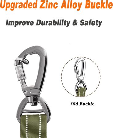 Тактична повідок для собак AUBELL, міцна, світловідбиваюча, без натягу, з амортизатором, для середніх та великих собак, з м'якою ручкою, авторемнем безпеки, поворот на 360°, 1.2-1.8 м, зелена