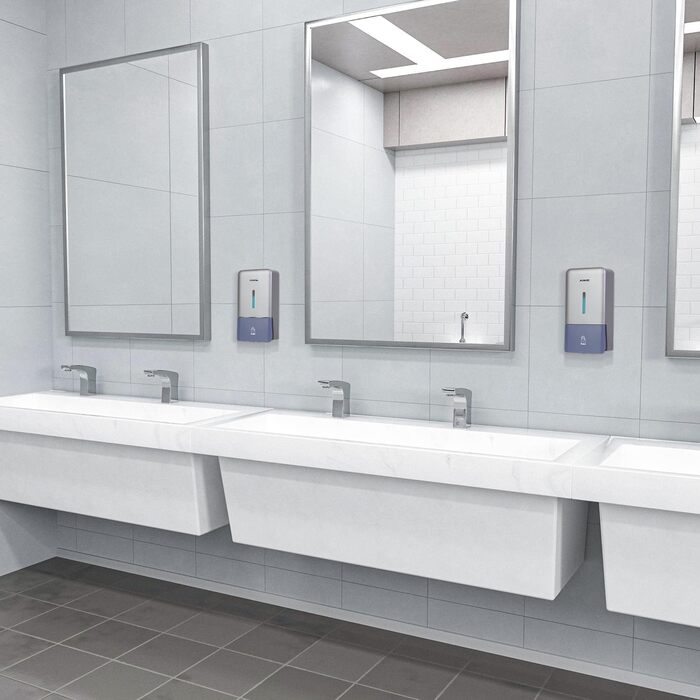 AIKE AK1006 800ML Soap Dispenser Wall Mount No Drilling, Manual Wall Soap Dispenser Made of Plastic, Liquid Soap Dispenser for Public Use, Silver Gray