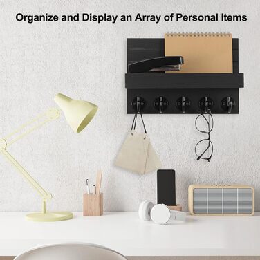 Lwenki Wall Key Holder, Decorative Key and Mail Holder with Shelf has large key hooks for bags, coats – PaulowniaWood Key Hanger with Mounting Accessories (9.7
