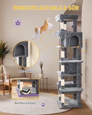 Багатоповерховий котячий будиночок з когтеточками Hzuaneri MS17018LG, 170 см, сірий