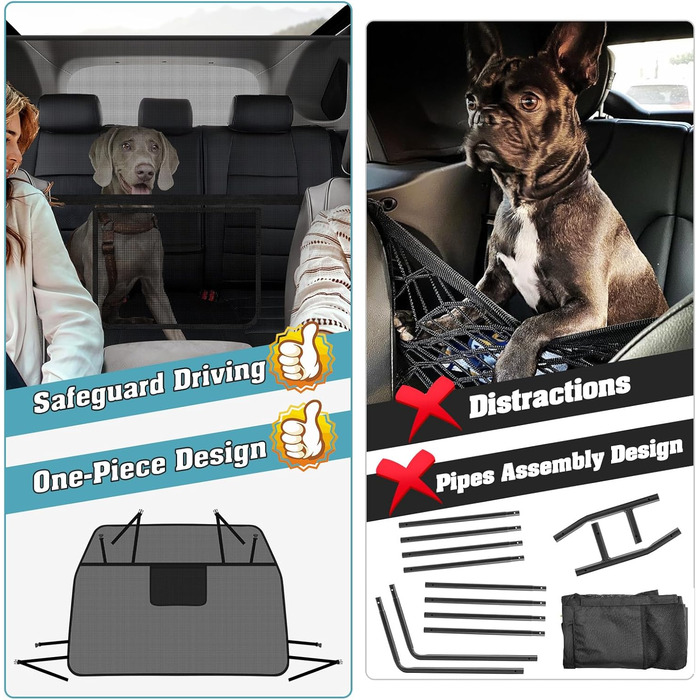 Сітчаста перегородка для собак у машину Mixsuper, 133,1 см, для позашляховиків та авто, чорний, міцна, для середніх собак