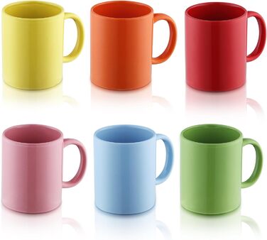 Evanda Coffee Mugs, Set of 6, Large 350 ml Ceramic Cups, Drinking Glasses, for Coffee, Tea, and Mulled Wine, Dishwasher Safe (Mixed Color)