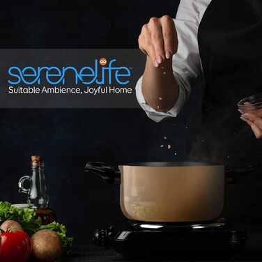 Набір кухонного посуду SereneLife Basic (15 предметів) з антипригарним покриттям, чорний колір