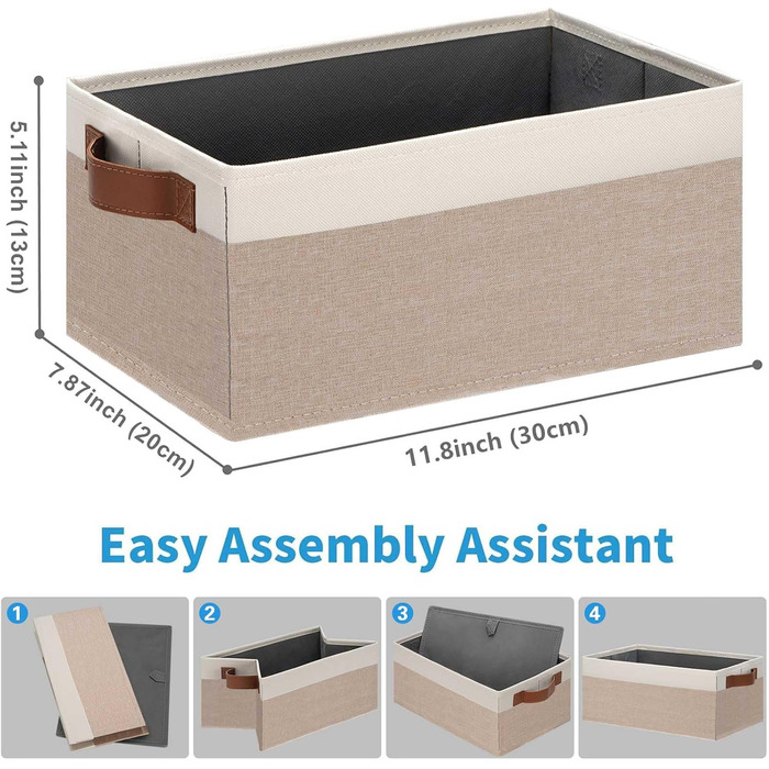 Ghvyenntte Storage Baskets (6 Pieces), Small Fabric Storage Baskets, Foldable, 30 x 20 x 13 cm, Organizer Baskets with PU Handles, Decorative Square Baskets for Closet, Shelves, Cabinet (Small-11.8