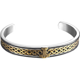 Чоловічий браслет JewelryWe з нержавіючої сталі з вовком, плетіння, стиль вікінг/байкер, відкритий браслет, срібло/золото/чорний, еластичний