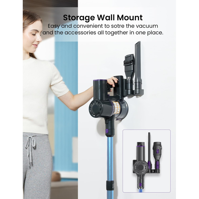 Бездротовий пилосос Vexilar V15Max з функцією миття підлоги, 60KPa/600W/60хв, гнучкий шланг, док-станція, GreenEye, насадка для твердих підлог та шерсті тварин, 1,5л, для килимів та шерсті тварин (Блакитний)