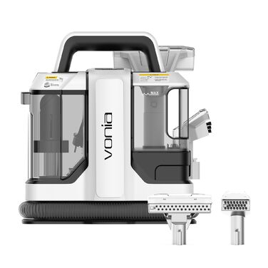 Мийний пилосос Vonia для килимів та м'яких меблів – потужний 450W, сила всмоктування 11 kPa, 2 насадки, шланг 1,2 м – ідеально для авто, диванів, килимів та м'яких меблів (білий)