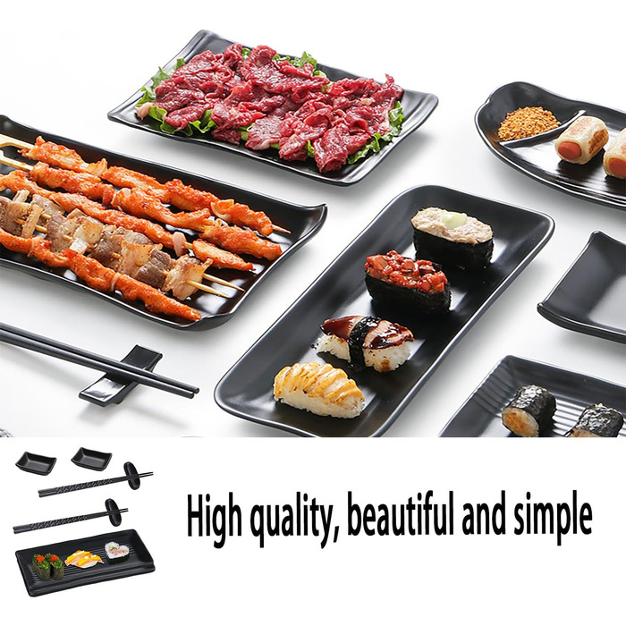 Набір для суші: 2 тарілки, 2 миски для соусу, 2 пари паличок та підставки, чорний