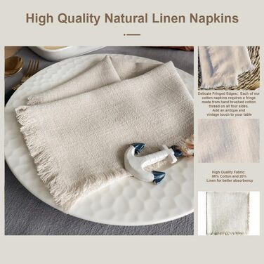 Aiuuee 12-Piece Cloth Napkins 45x45cm, Cotton Napkins with Fringe, Washable Fabric Napkins for Tablecloths for Wedding Family Meals Parties Birthday and Table Decoration (Beige)