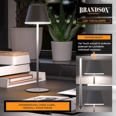 LED настільна лампа CSL з акумулятором - бездротова, сенсорна, димування, 3 кольори світла, метал, великий акумулятор, для дому та вулиці, колір антрацит