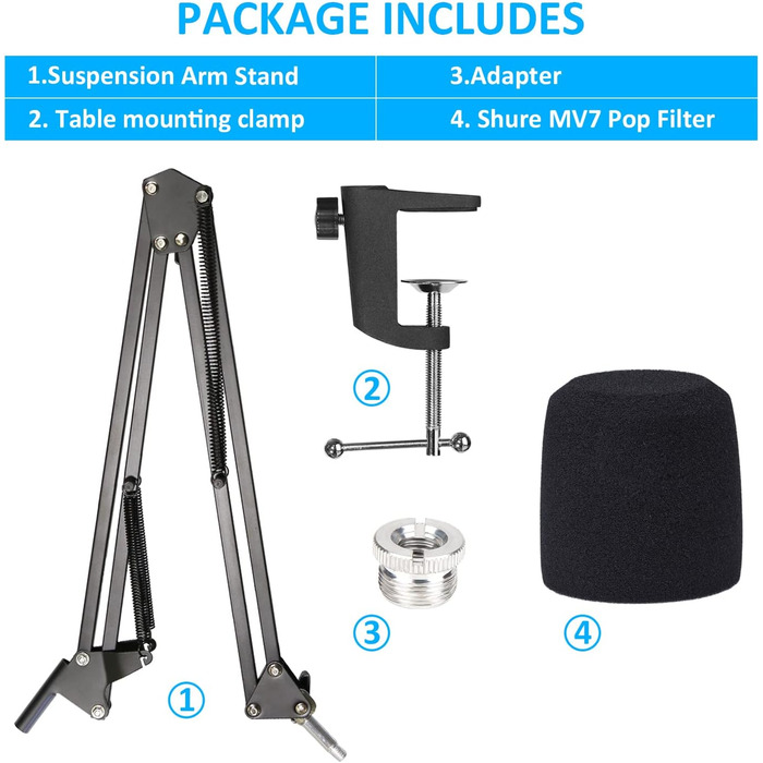 Тримач для мікрофона SUNMON Boom Arm для MV7 Set (з вітрозахистом), сумісний з MV7/MV7X/SM7B та іншими мікрофонами