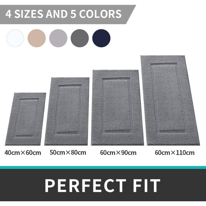 DEXI Bathroom Rug 60 x 90 cm, Non-Slip Bath Mat, Washable Soft Bath Mat, Microfiber Absorbent Bathroom Rug, Bath Mats for Bathtub, Shower Room and Bathroom - Grey 60 x 90 cm Grey