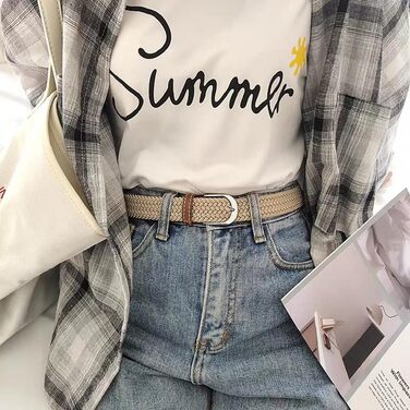 Еластичний жіночий/дівчачий ремінь 2.5 см, плетений, для джинсів та суконь, 2 шт. (Чорний/Хакі, M/91/96 см)