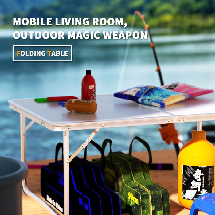 Складний алюмінієвий стіл для пікніка, саду, кемпінгу 120x60x70 см (білий) - регульована висота, легкий, для вечірок та грилю