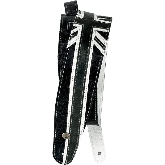 Гітарний ремінь D'Addario Planet Lock для акустичної та електрогітари, чорний сатиновий (Union Jack Black & White)