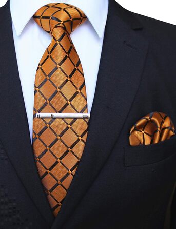 Чоловіча краватка в клітинку та нагрудна хустинка JEMYGINS, набір, темно-зелений (коричнево-жовтий)