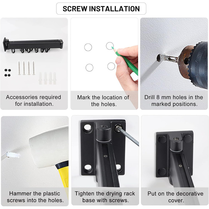 Настінна сушарка для білизни 120 см, висувна, складна, з вішалкою та 18 гачками для балкона, ванної кімнати, спальні, білого кольору