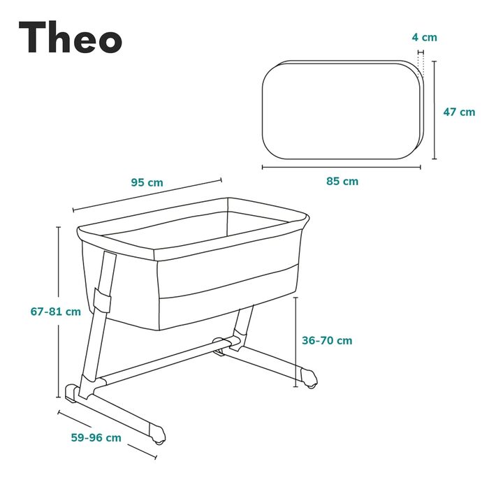Lionelo Theo 2in1 Baby Cot, Travel Cot for Baby, Bedside Cot for Baby from Birth up to 9 kg, Height Adjustment, Tilt Adjustment, Folding Side Rail, Mattress, Mosquito Net (Dove Grey) Dove Grey 1 Piece (1 Pack)