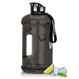 Пляшка для води 2.2л з ручкою, велика портативна пластикова, BPA-free, для спорту, туризму, фітнесу, подорожей, чорна