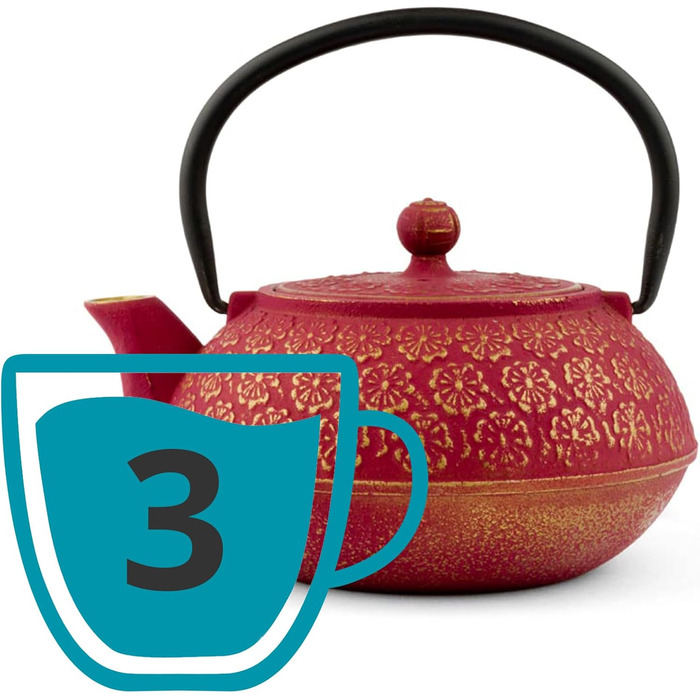 Bredemeijer Red Asian Cast Iron Teapot Set 0.6 Liter with 2 Cups