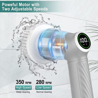 Електрична щітка для прибирання 7 в 1 з регульованою ручкою, змінними насадками, 2 швидкості, для дому, плитки, ванни, білий колір, IPX7