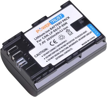 Акумулятор PowerTrust LP-E6/LP-E6N та зарядний пристрій для Canon EOS R5, R5 C, R6, R7, R, 60Da, 60D, 70D, 80D, 90D, 5DS R, 5Ds, 5D Mark II, 5D Mark III, 5D Mark IV, 6D, 6D Mark II, 7D, 7D Mark II