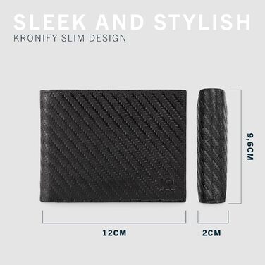 KRONIFY Leather Wallet for Men - Real Leather Wallet for Men - RFID Protection - Crossbody Style - Men's Wallet with Coin Pocket - 13 Card Slots - Wallet for Men - Elegant Box - Carbon