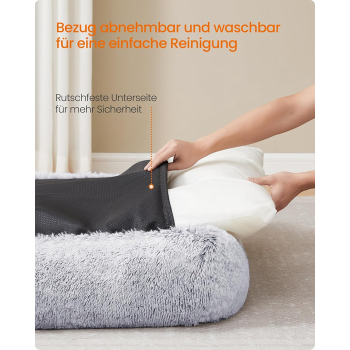 Ліжко для собак Feandrea, м'яке гніздо, 71 x 55 x 18 см, кошик для собак, знімний чохол, антиковзаюче покриття, Ombré сірий PGW271G01
