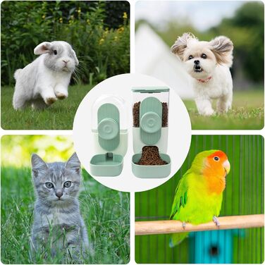HENYEER Automatic Pet Feeder and Water Dispenser - Hanging Design for Small Animals (Rabbits, Ferrets, Cats, Dogs, Birds) - Green