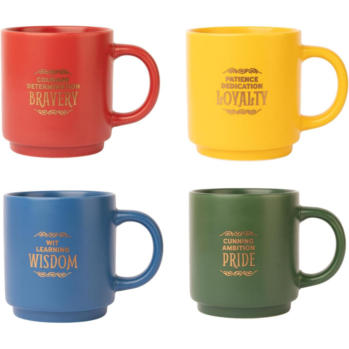 Grupo Erik Harry Potter Coffee Mug Set of 4 Hogwarts Houses - Ceramic Coffee Cups Gryffindor, Slytherin, Ravenclaw and Hufflepuff - Mug Set, each 300 ml
