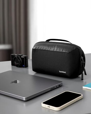 tomtoc Cable Bag Accessory Pouch, Electronics Accessories Cable Organizer Bag Tech Pouch, Travel Cable Bag for Charging Cables, External Hard Drive, MacBook Adapter, Charger, Power Bank, SD Cards, Black