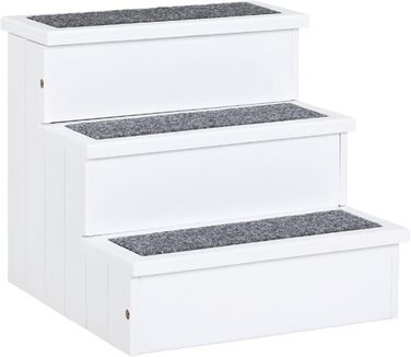 PawHut Pet Stairs 3 Steps Cat Stairs Pet Stairs Dog Stairs for Dogs and Cats Pet Stair Entry Aid with Carpet Storage for Sofa Bed Fir Wood 40.5 x 44.5 x 38 cm (White)