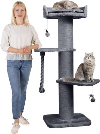 Преміум кігтеточка HAPPYPET 'Фредді' – 150 см, для Мейн-куна, з натурального сизалю, товсті стійкі стовпи (сіра)