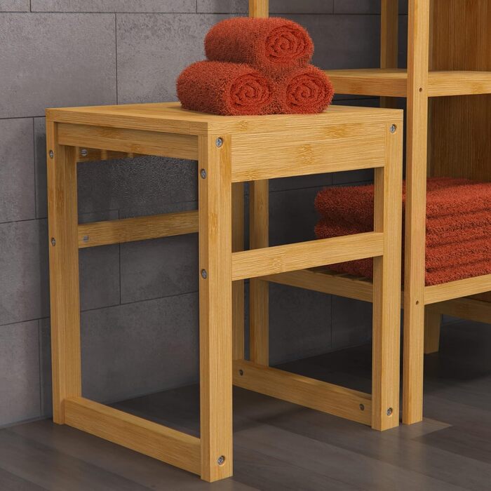 Табурет для ванної кімнати з бамбука EISL BMBA02-BH2, 35x45x35 см, з сидінням