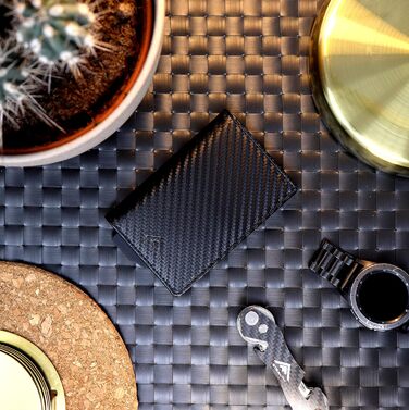 Гаманець RFID захист Stealth Wallet для чоловіків - мінімалістичний висувний картхолдер з алюмінію та шкіри (срібний/чорний, карбон/чорний)